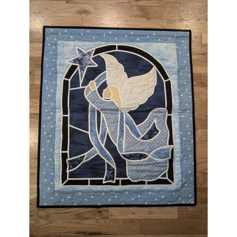 Handmade Quilt Angel Stars Stained Glass Christmas Celestial Wall Hanging 24X28
